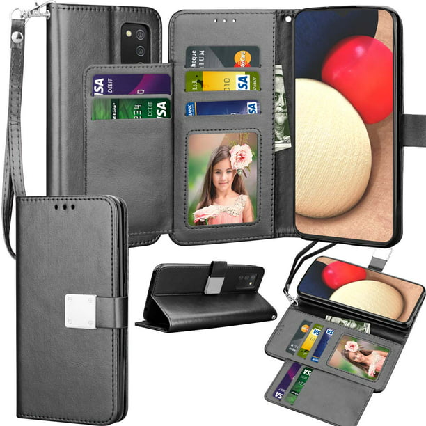 NEBFE020314 Grey NEXCURIO Wallet Case for Galaxy A20S with Card Holder Side Pocket Kickstand Shockproof Leather Flip Cover Case for Samsung Galaxy A20S 